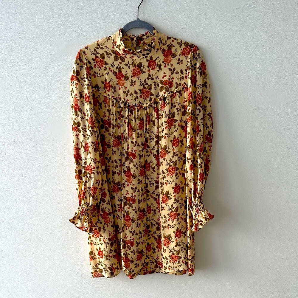 Reformation Cream Floral Long Sleeve Dress